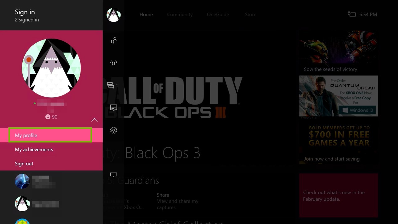 Gamerpic with My Profile selected. Screenshot.