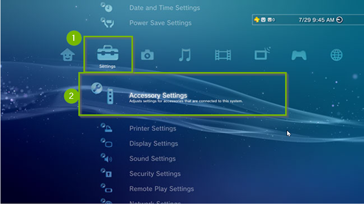Settings menu with Accessory Settings selected. Screenshot.