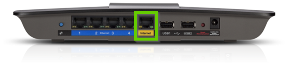 The back of a router with the ethernet port highlighted