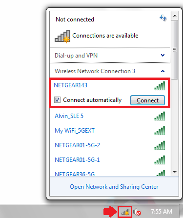 The windows network popup showing the network selected