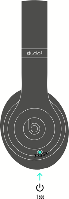diagram of Beats headphones with the power button highlighted