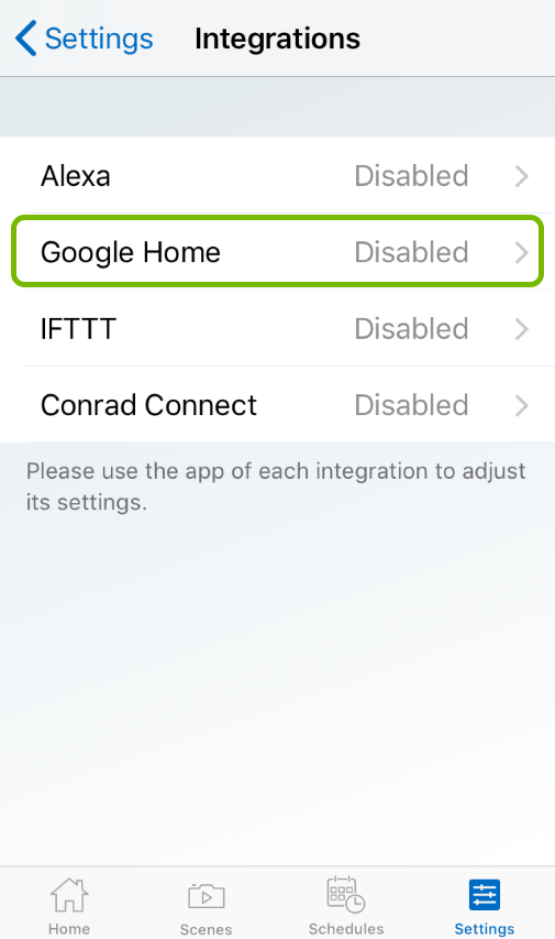 Google Home integration highlighted in WiZ app.