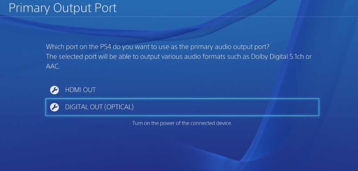 Primary Output Port settings: HDMI OUT and DIGITAL OUT. Screenshot.