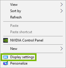 context menu with display settings highlighted