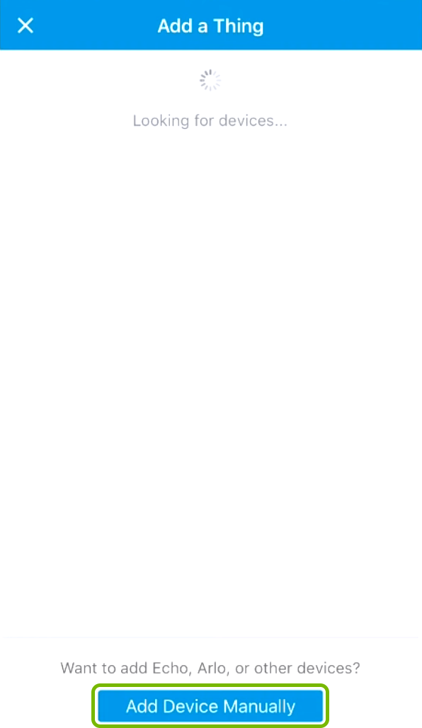 Add Device Manually button highlighted in SmartThings app.