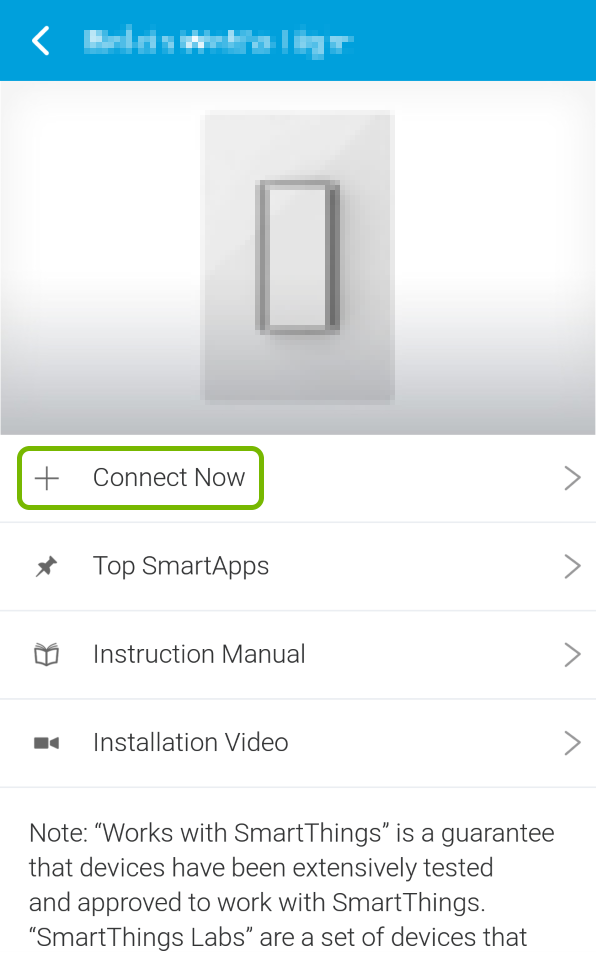 Connect Now option highlighted in SmartThings app.