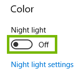 display settings with color toggle highlighted
