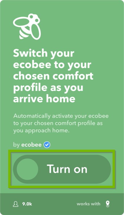 ecobee applet toggle highlighted in IFTTT.