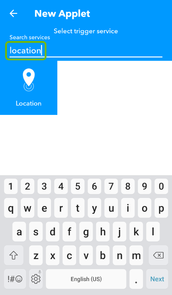 Search keyword highlighted for trigger selection in IFTTT app.