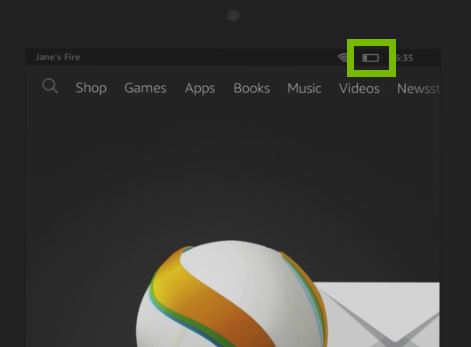 Battery symbol highlighted on tablet screen