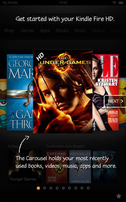 Fire tablet tutorial screen.