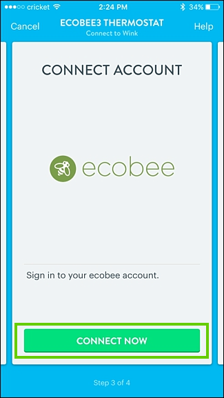 Wink asking for ecobee connection