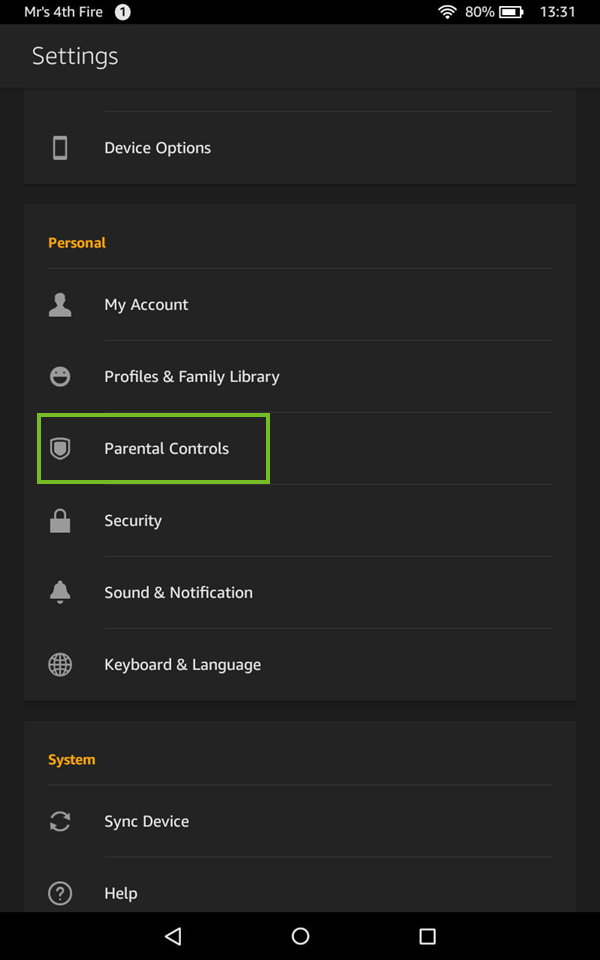 Parental Controls button