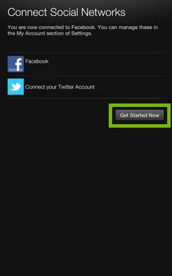 Social Media connection screen.