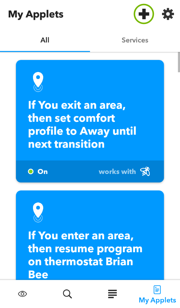 Plus sign highlighted in IFTTT app.