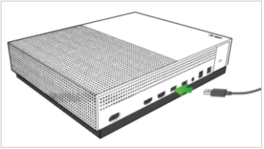 USB cable connected to Xbox One console. Illustration.