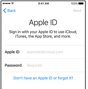 Enter Apple ID and Password. Screenshot.