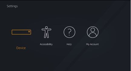 Fire TV Settings menu. Screenshot.
