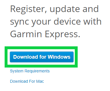 Download for windows button on garmin's web site