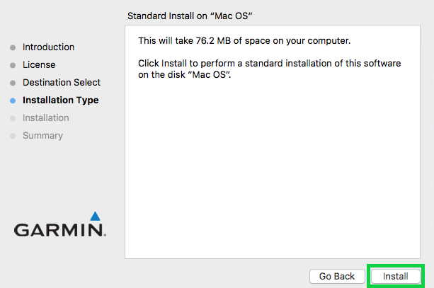 instalation type with the install button highlighted