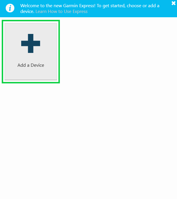 Garmin express app with Add A Device highlighted