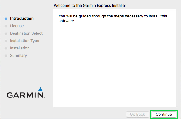 introduction page with the continue button highlighted