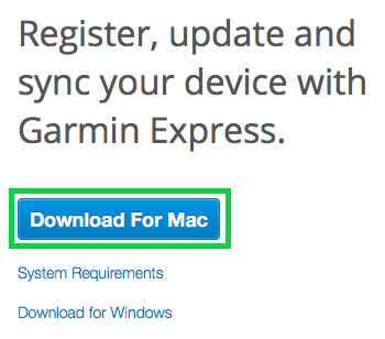 download for mac button highlighted on garmin website