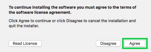 license agree confirmation with the agree button highlighted
