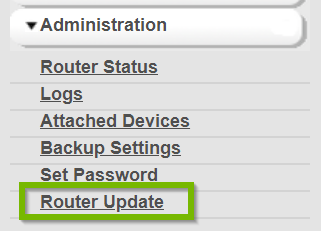 Administration menu with Router Update selected. Screenshot.
