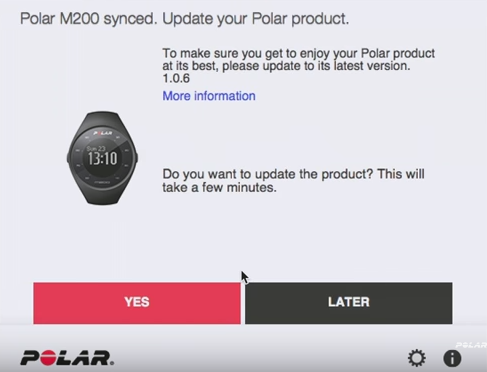 A popup asking if you want to update the firmware of your polar m200