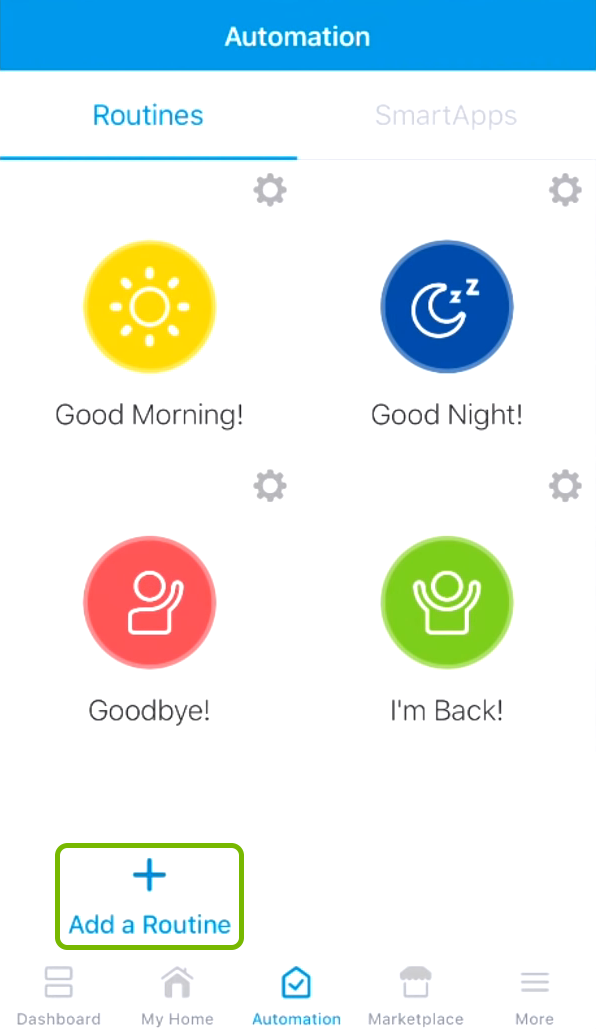 Add a Routine option highlighted in SmartThings app.