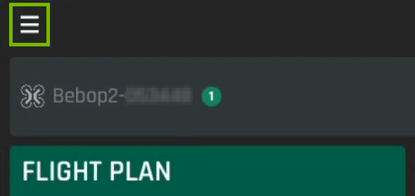Menu button highlighted in FreeFlight Pro app.