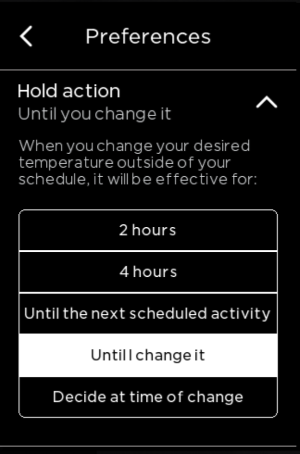 Hold Action preferances