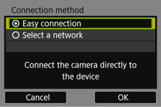 menu with easy connection highlighted
