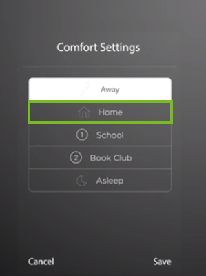 Selecting the comfort setting