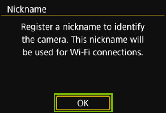 Register a nickname with ok button highlighted