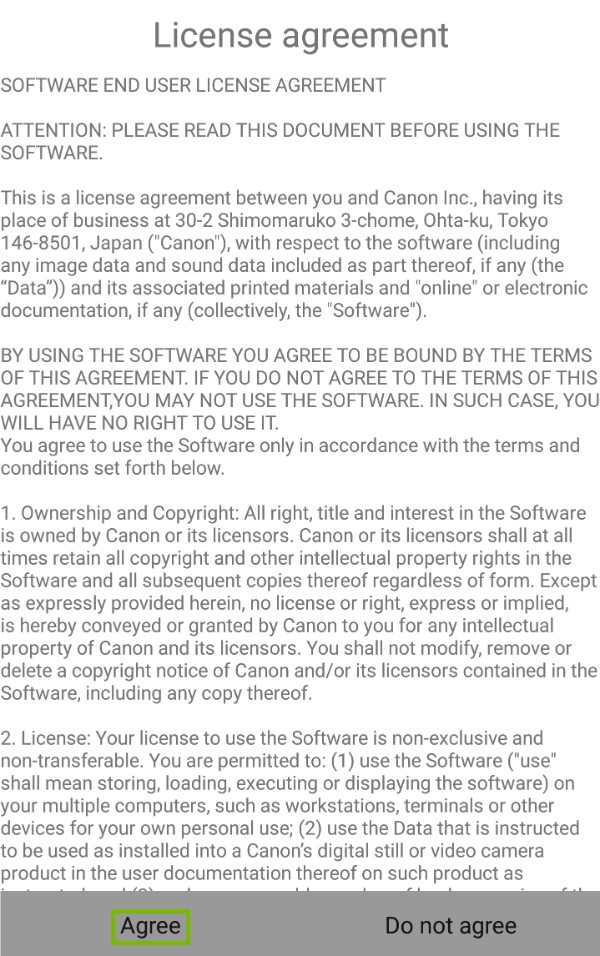 License agreement with agree highlighted