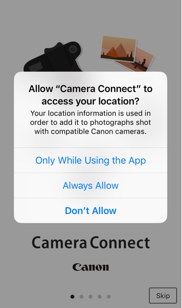 Camera Connect would like to access your photos notification