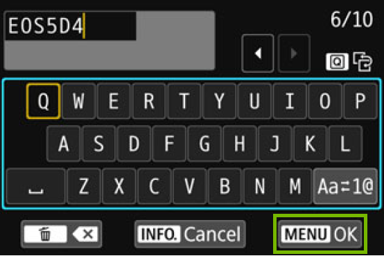 virtual keyboard with example nickname and the ok button is highlighted