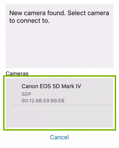 New camera found with example camera highlighted