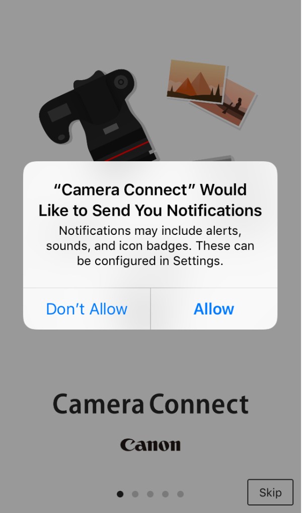 Camera connect would like to send you notifications screen