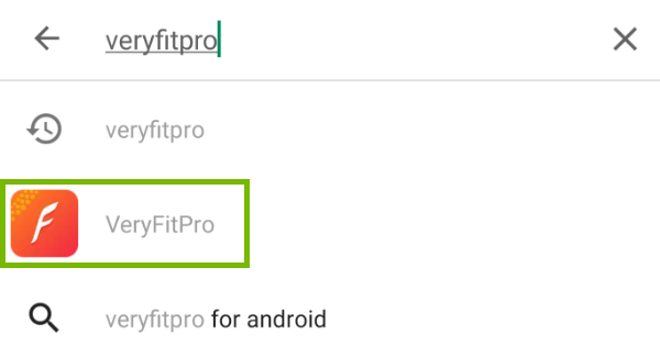 VeryFitPro in search window