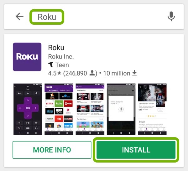 Keyword and Install option highlighted for searched app.