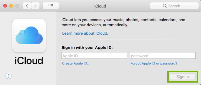 iCloud settings with sign in highlighted