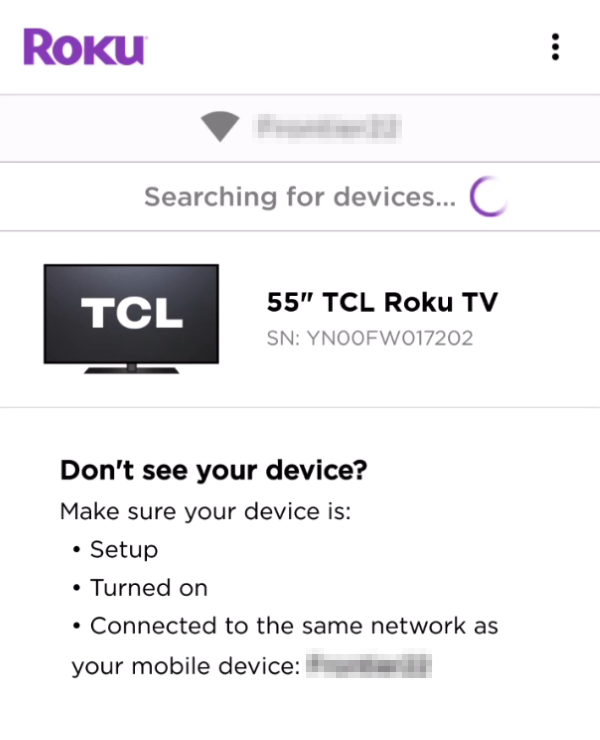 TCL Smart TV being discovered in Roku app.