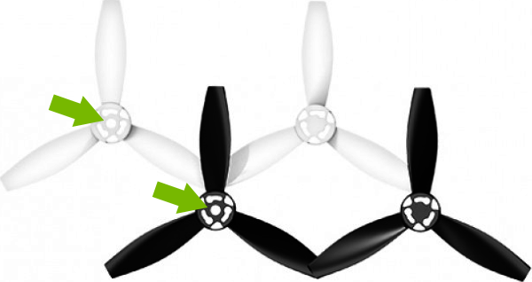 Holes in the middle of propellers pointed out.