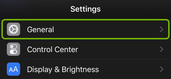 General option highlighted in iOS settings.