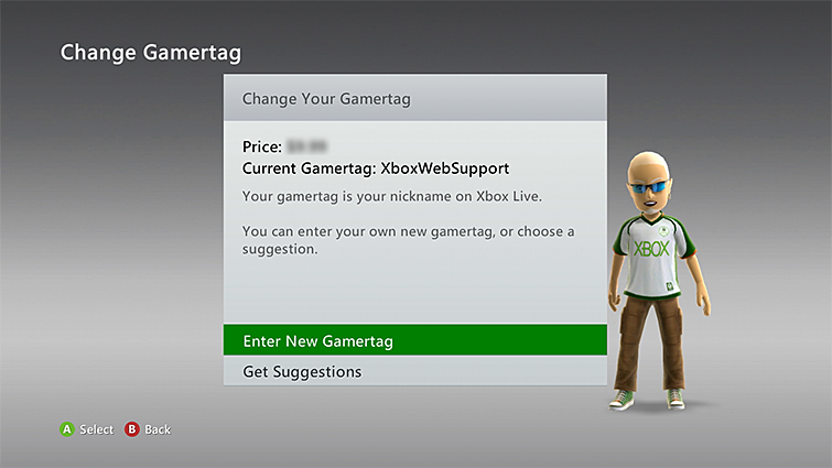 Xbox 360 change gamertag page