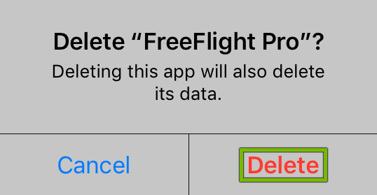 Delete option highlighted on app uninstall confirmation prompt.