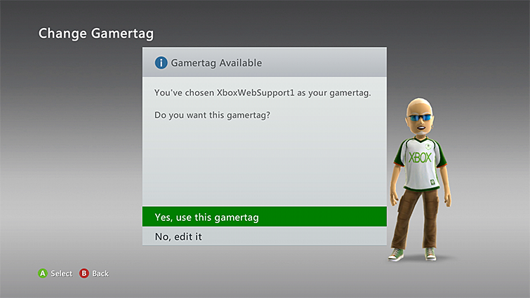 Xbox 360 yes use this gamertag selection